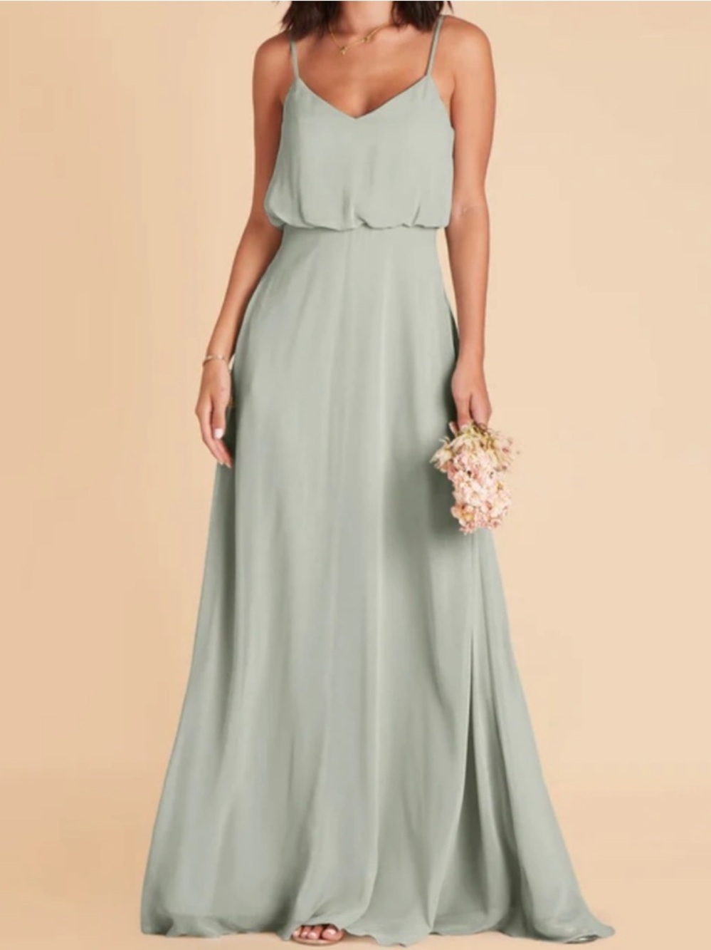 Birdy Grey Gwennie Sage Green Chiffon Bridesmaid Maxi Dress Medium